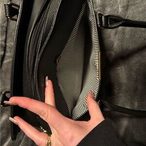 Black Women's Tote Handbag with Striped Interior